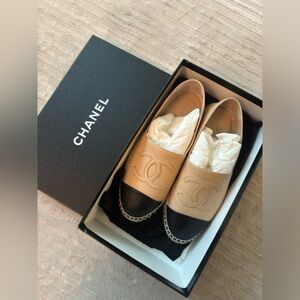 Chanel espadrilles size 37, Lambskin, Beige/Black color
